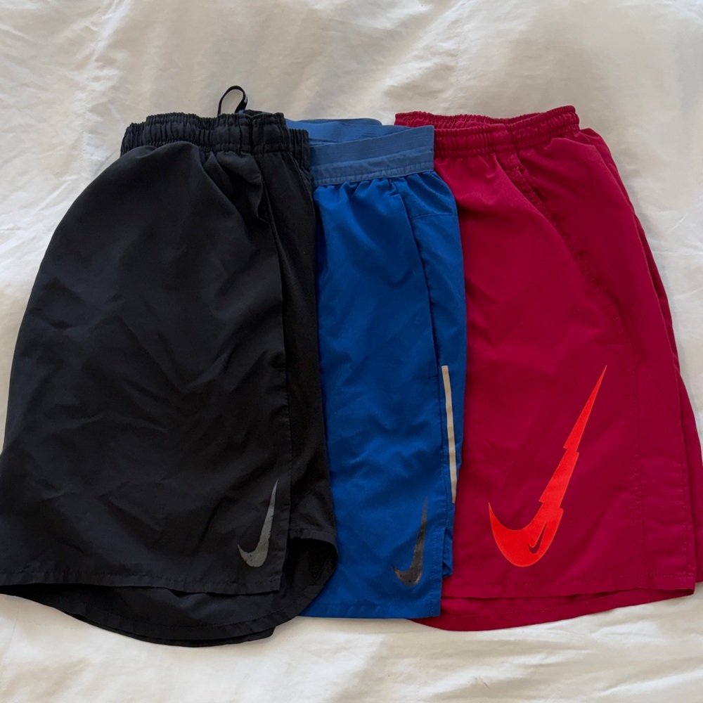 Nike Dry-Fit Running Shorts Set 3 - Black, Blue, Red
